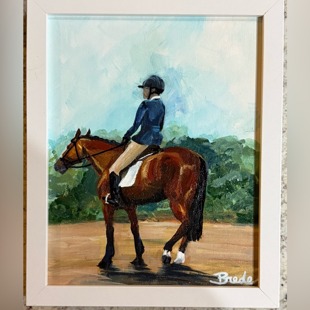 Original painting hunter jumper, bay horse 8 x 10 equestrian art